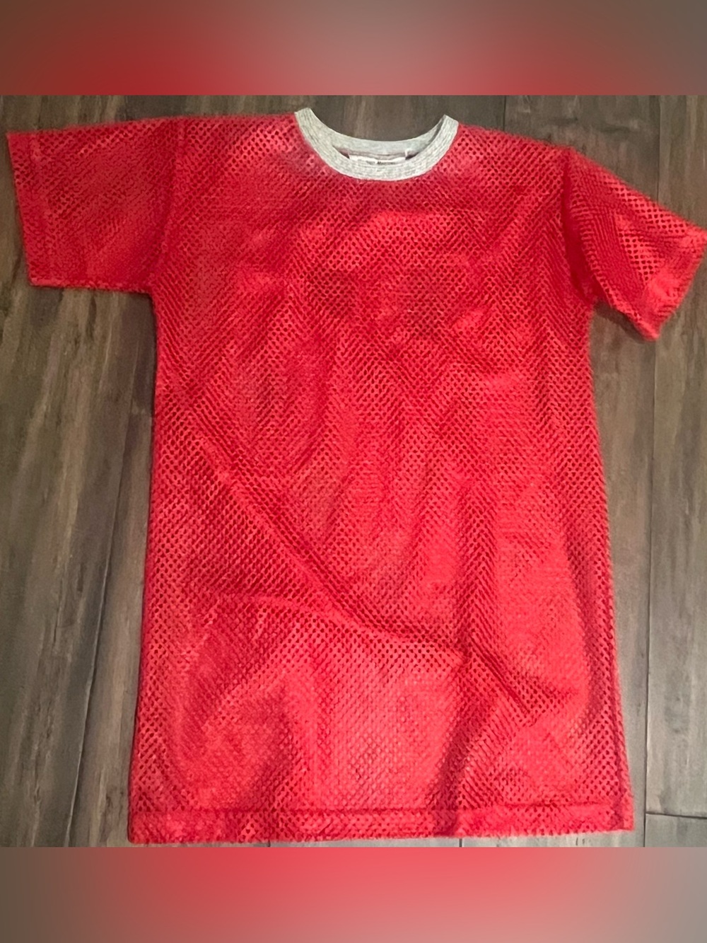 Bridget Marowski x BAZ Brothers UO Red Mesh Tee Dress with Gray Collar